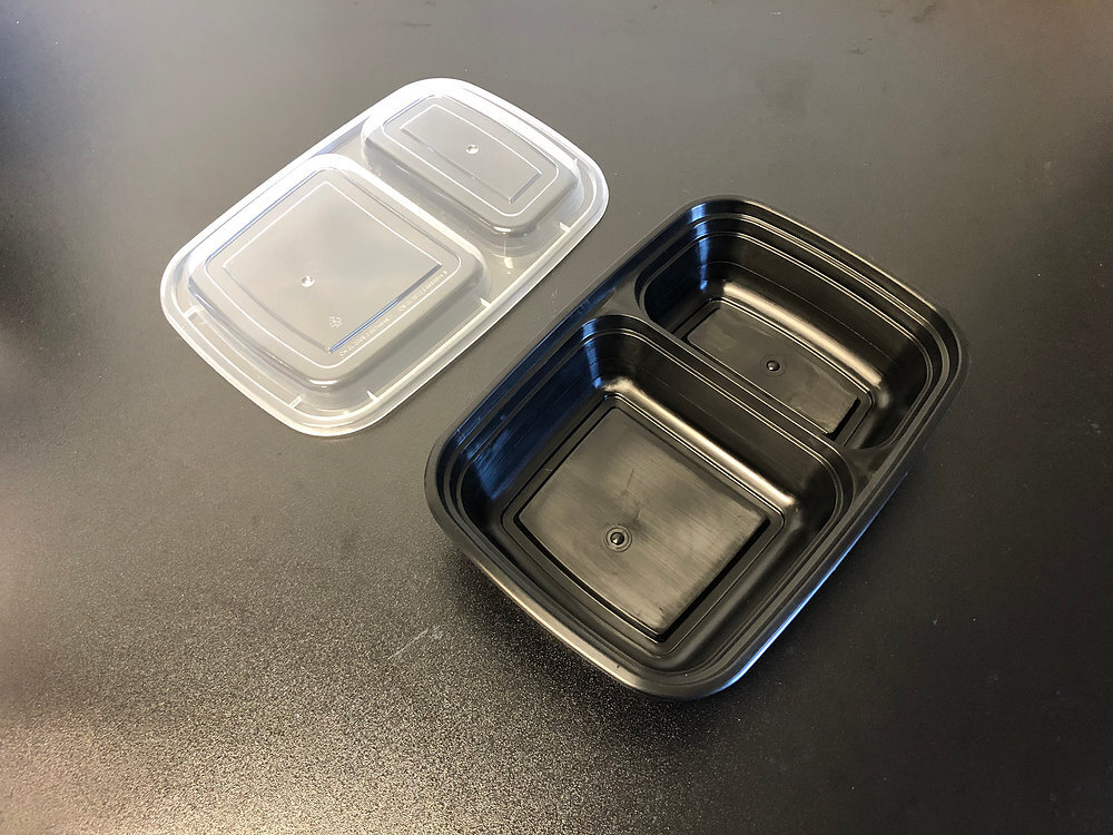 32oz PP 2-Compartment Black Container 150 set