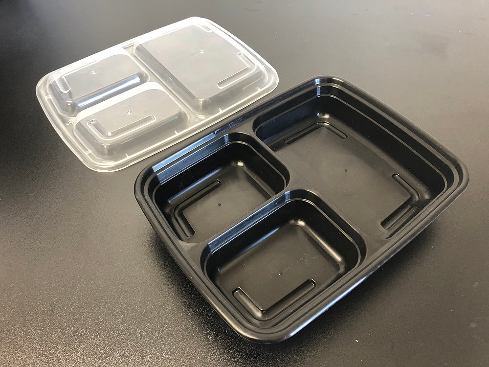 32oz PP 3-Compartment Black Container 150 set
